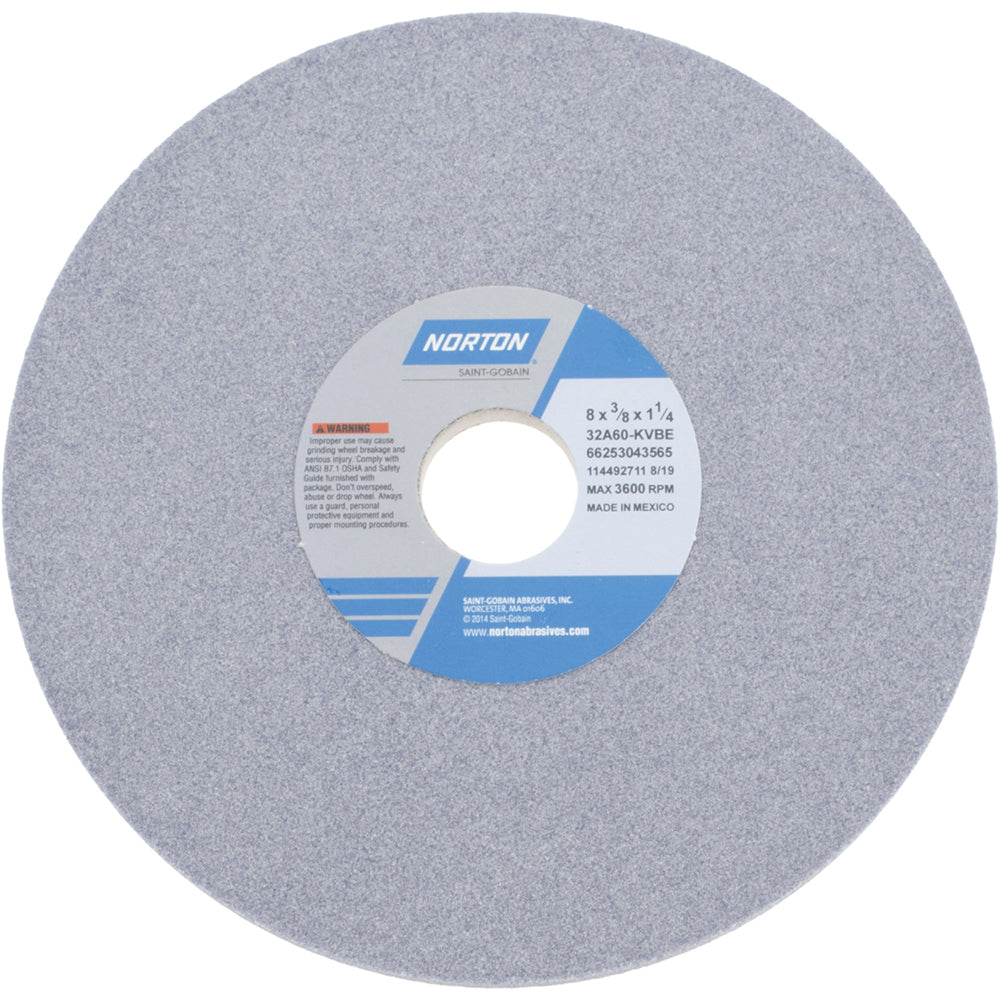 Norton 66253043565 Surface Grinding Wheel 8" Dia, 3/8" Thick, 1-1/4" Hole, 60 Grit, K Hardness
