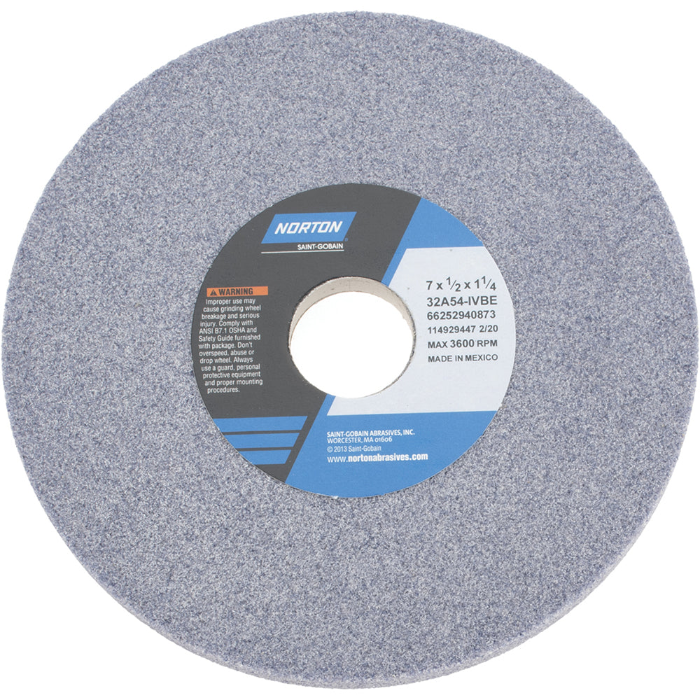 Norton 66252940873 Surface Grinding Wheel 7" Dia, 1/2" Thick, 1-1/4" Hole, 54 Grit, I Hardness
