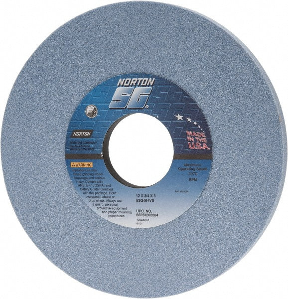 Norton 66253262204 Surface Grinding Wheel 12" Dia, 3/4" Thick, 3" Hole, 46 Grit, I Hardness