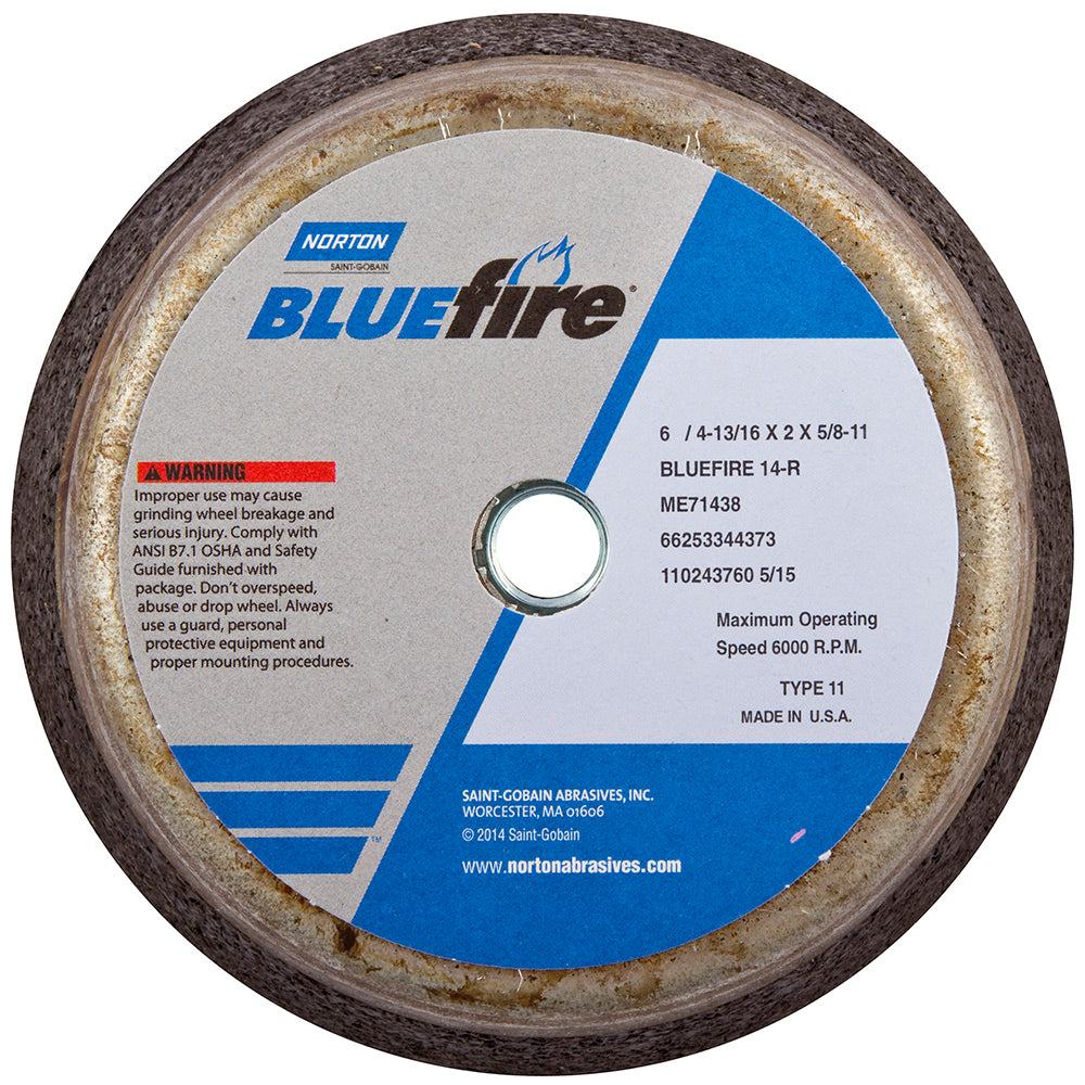 Norton 66253344373 Tool & Cutting Grinding Wheel 6" Dia, 14 Grit, R Hardness, Type 11