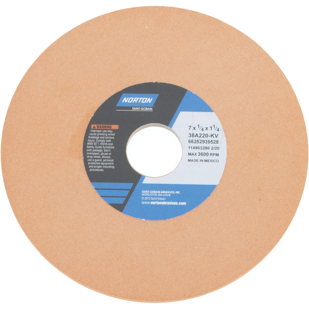 Norton 66252939528 Surface Grinding Wheel 7" Dia, 1/4" Thick, 1-1/4" Hole, 220 Grit, K Hardness