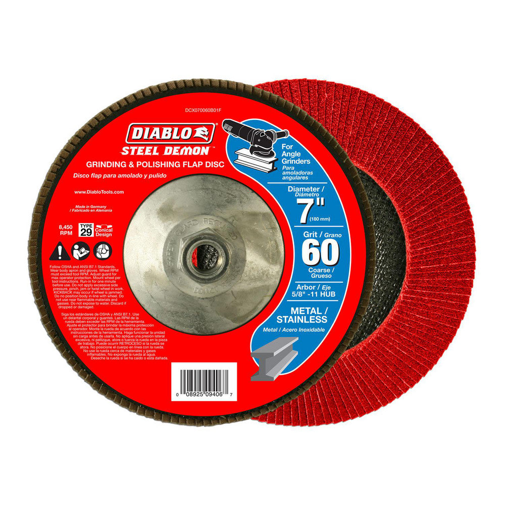 DIABLO DCX070060B01F Flap Disc 7" Dia, 60 Grit, Zirconia Alumina, Type 29