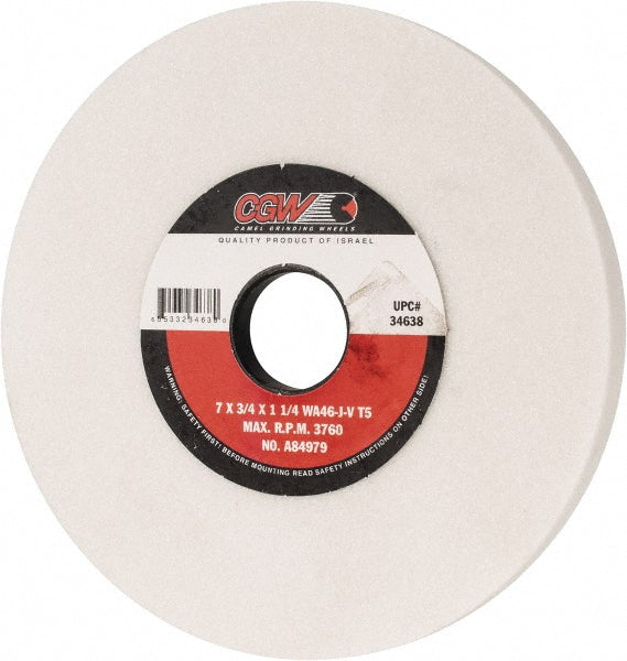 CGW Abrasives 34638 Surface Grinding Wheel 7" Dia, 3/4" Thick, 1-1/4" Hole, 46 Grit, J Hardness