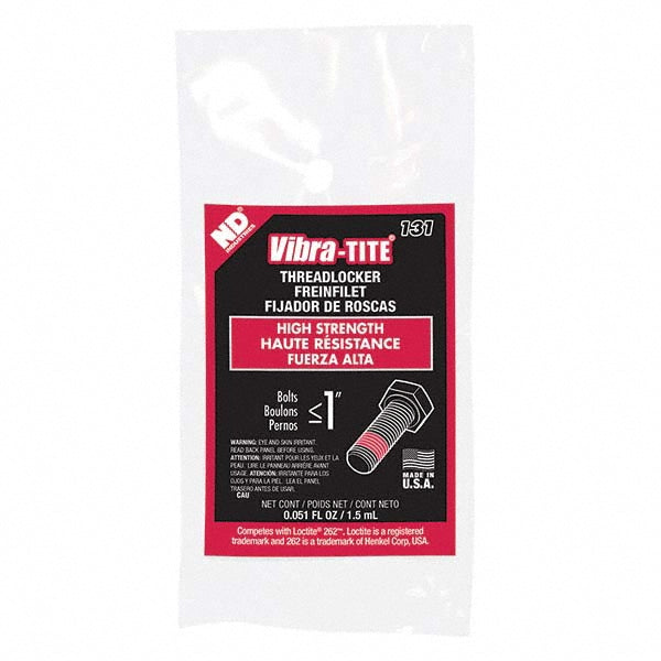 Vibra-Tite 13102 Threadlocker Red, Liquid, 2 mL, Tube