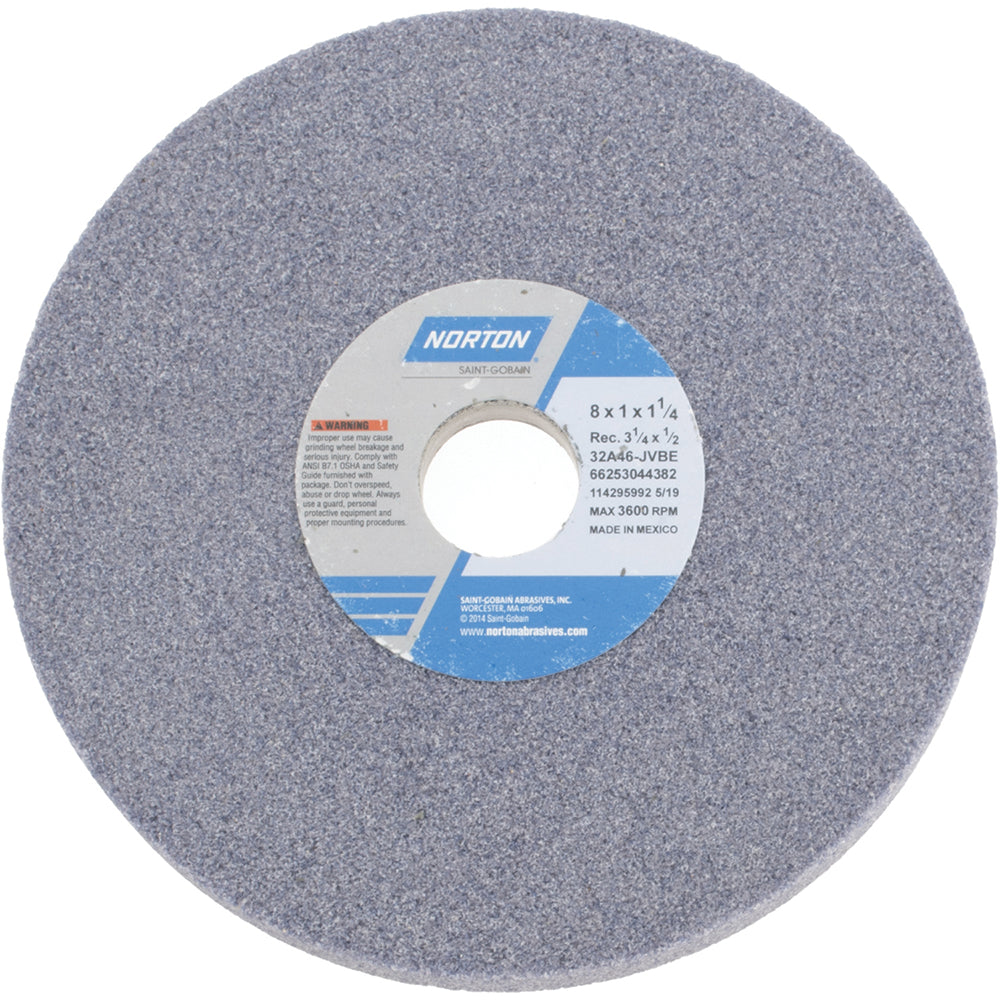 Norton 66253044382 Surface Grinding Wheel 8" Dia, 1" Thick, 1-1/4" Hole, 46 Grit, J Hardness