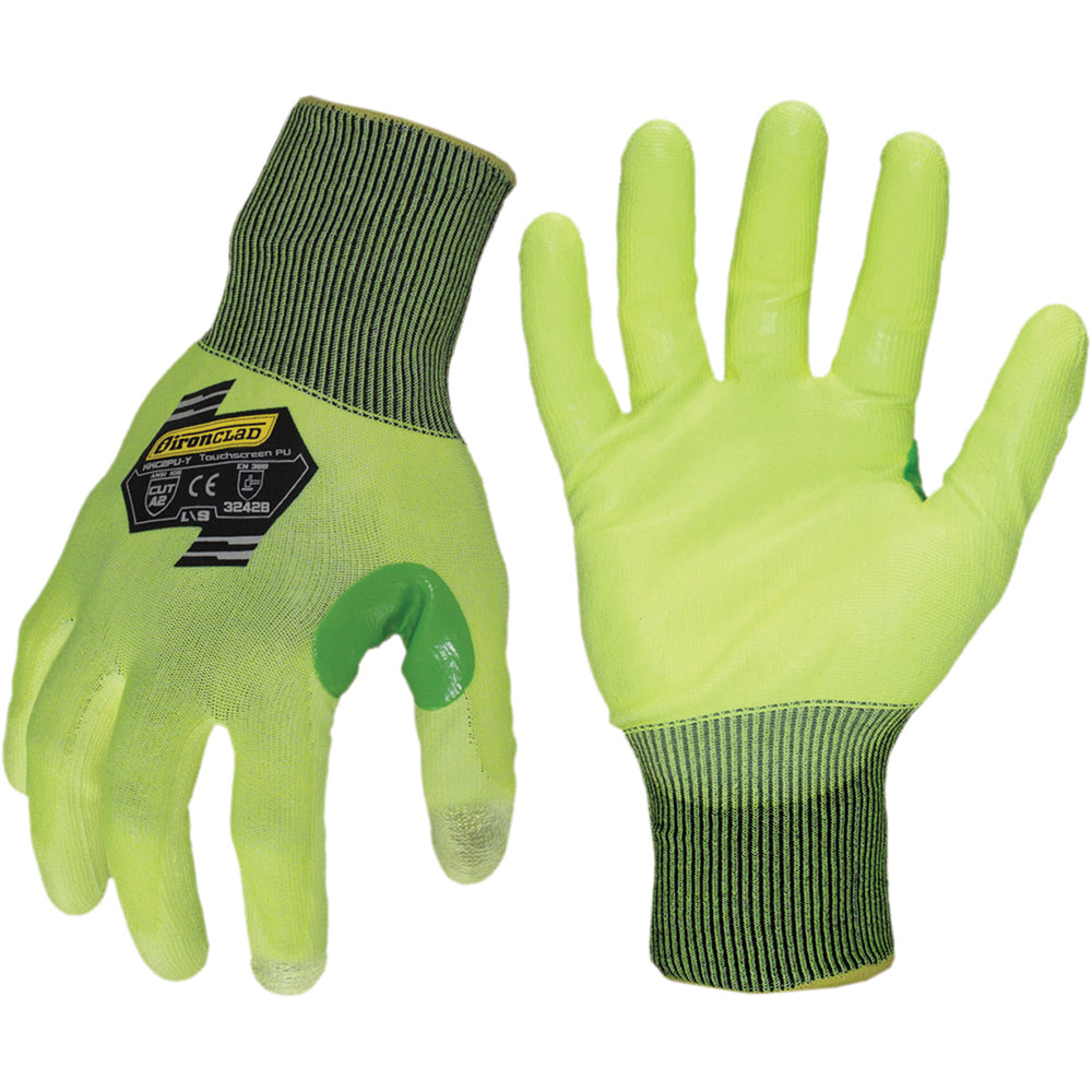 ironCLAD KKC2PU-Y-03-M Cut, Puncture & Abrasion-Resistant Gloves ironCLAD KKC2PU, Size Medium, ANSI Cut A2, ANSI Puncture 3, Polyurethane, Hardened Yarn