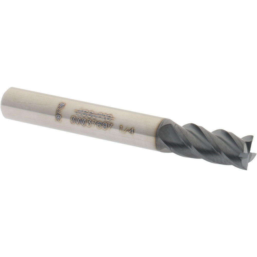 Accupro 00037697 Square End Mill 1/4'' Dia, 1/2'' LOC, 1/4'' Shank Dia, 2'' OAL, 4 Flutes, Solid Carbide