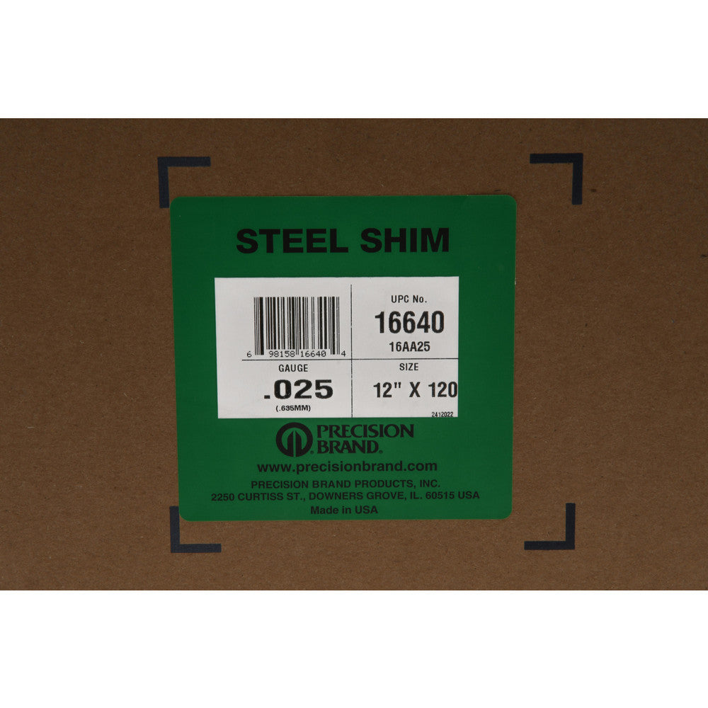 Precision Brand Products 16640 Shim Stock 0.025'' Thick, 120'' Long, 12" Wide, 1010 Low Carbon Steel