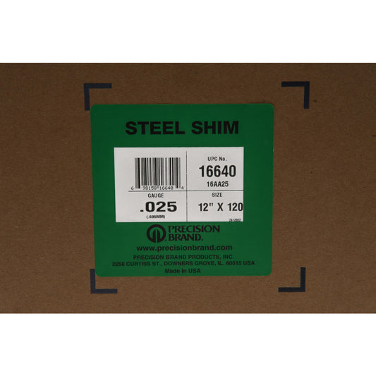 Precision Brand Products 16640 Shim Stock 0.025'' Thick, 120'' Long, 12" Wide, 1010 Low Carbon Steel