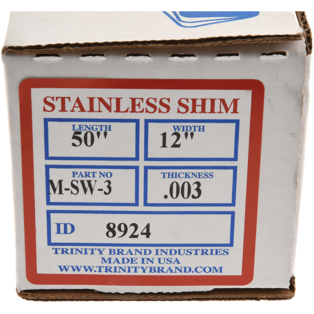 Trinity Brand Industries M-SW-3 Shim Stock 0.003'' Thick, 50'' Long, 12" Wide, 302 Stainless Steel