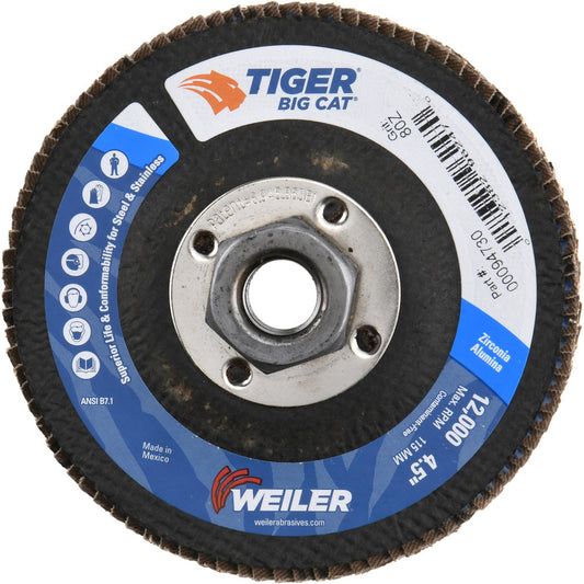 Weiler 96247 Flap Disc  4-1/2" Dia, 80 Grit, Zirconia Alumina, Type 27
