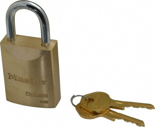 Master Lock 6830 Padlock Brass, Keyed Different, 1-31/32" High, 1-9/16" Wide