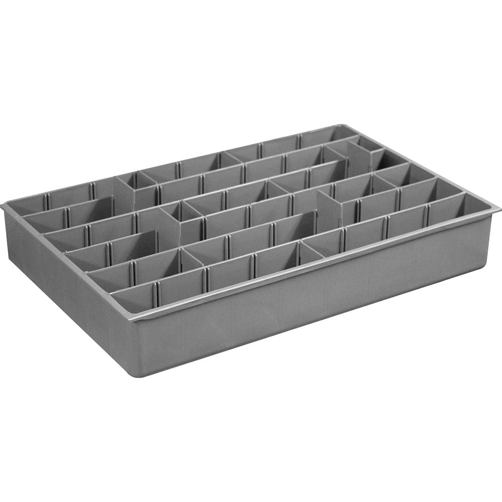 Durham 124-95-ADLH-IND Small Parts Boxes & Organizers Width (Inch) 11-15/16  Depth (Inch) 18-1/16  Height (Inch) 2-31/32  Number Of Compartments Adjustable  Height (Decimal Inch) 2.9687  Type Compartment Box