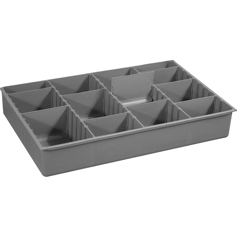 Durham 124-95-ADL-IND Small Parts Boxes & Organizers Width (Inch) 11-15/16  Depth (Inch) 18-1/16  Height (Inch) 2-31/32  Number Of Compartments Adjustable  Height (Decimal Inch) 2.9687  Type Compartment Box