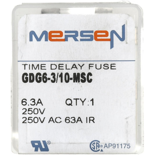 Ferraz Shawmut GDG6-3/10-MSC Cylindrical Time Delay Fuse 6.3 A, 20 mm OAL, 5 mm Dia