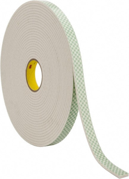 3M 7000144639 Off-White Double-Sided Urethane Foam Tape 1" Wide, 18 yd Long, 1/4" Thick, Acrylic Adhesive