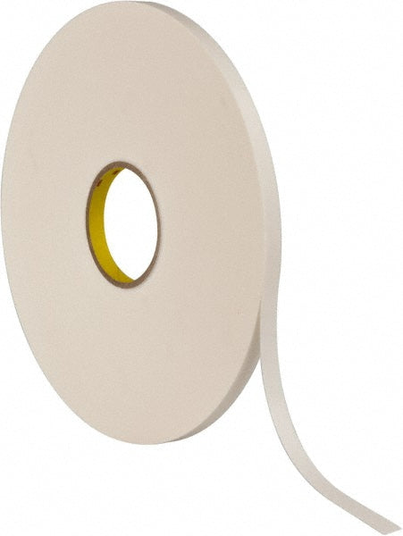 3M 7000123601 White Double-Sided Polyethylene Foam Tape 1/2" Wide, 72 yd Long, 1/32" Thick, Rubber Adhesive
