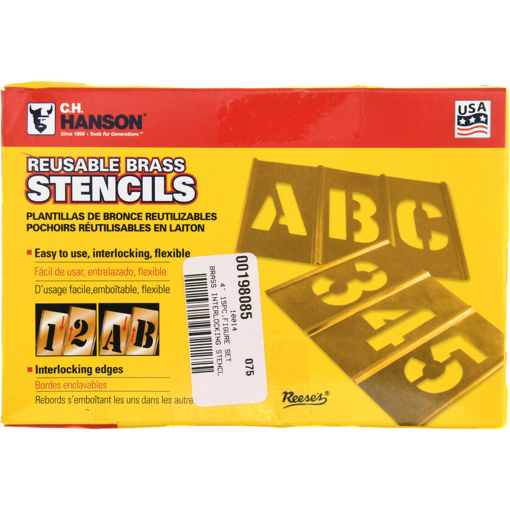 C.H. Hanson 10014 15 Piece, 4 Inch Character Size, Brass Stencil