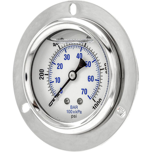 PIC Gauges PRO-204L-254M Pressure Gauge 2-1/2" Dial Dia, 0 to 1,000 psi, 1/4" MNPT, Front Flange Panel & Center Back Mount