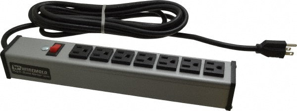 Wiremold UL204BD 7 Outlets, 120 Volts, 15 Amps, 15' Cord, Power Outlet Strip