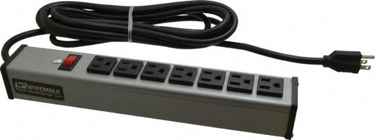 Wiremold UL204BD 7 Outlets, 120 Volts, 15 Amps, 15' Cord, Power Outlet Strip