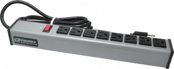 Wiremold UL218BC 8 Outlets, 120 Volts, 15 Amps, 6' Cord, Power Outlet Strip