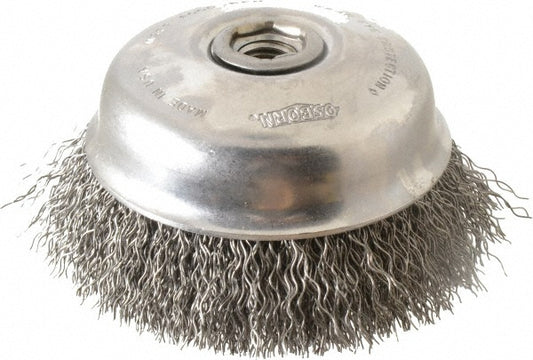 Osborn 0003213500 Cup Brush 5" Dia, 0.02" Wire Dia, Steel, Crimped