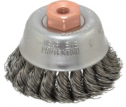 Osborn 0003355900 Cup Brush 2-3/4" Dia, 0.02" Wire Dia, Steel, Knotted