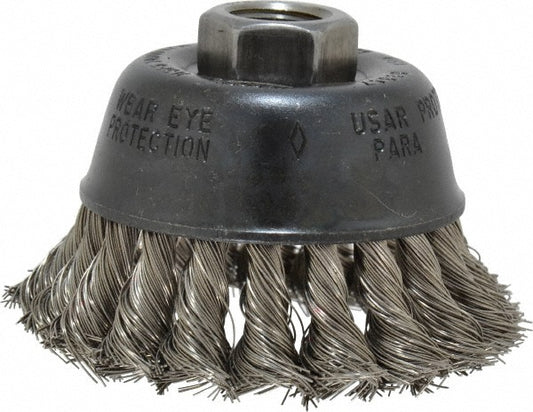 Osborn 0003356700 Cup Brush 2-3/4" Dia, 0.014" Wire Dia, Stainless Steel, Knotted