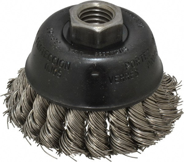 Osborn 0003357300 Cup Brush 2-3/4" Dia, 0.02" Wire Dia, Stainless Steel, Knotted