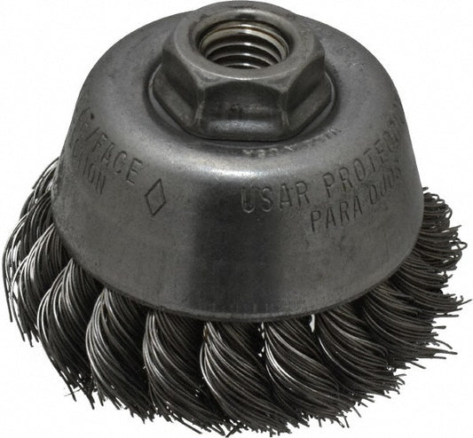 Osborn 0003300000 Cup Brush 3-1/2" Dia, 0.02" Wire Dia, Steel, Knotted