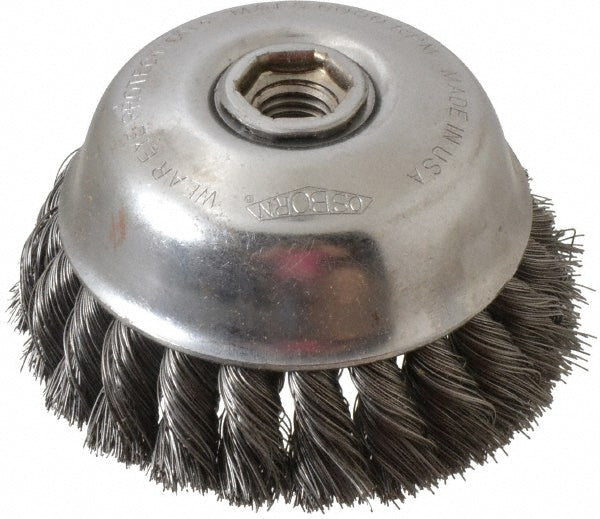 Osborn 0003357400 Cup Brush 4" Dia, 0.014" Wire Dia, Steel, Knotted