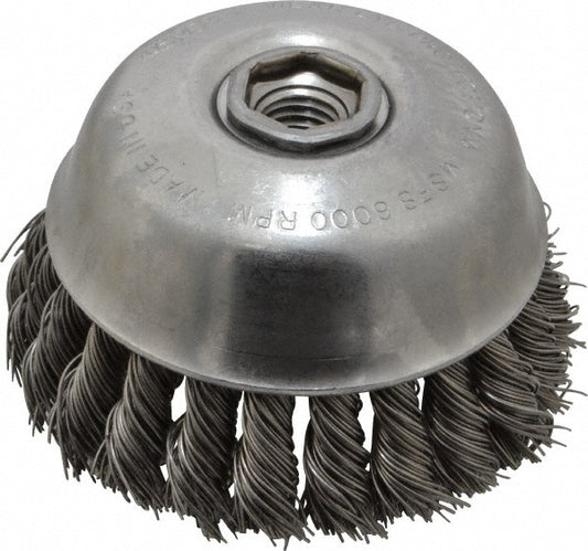 Osborn 0003357500 Cup Brush 4" Dia, 0.025" Wire Dia, Steel, Knotted