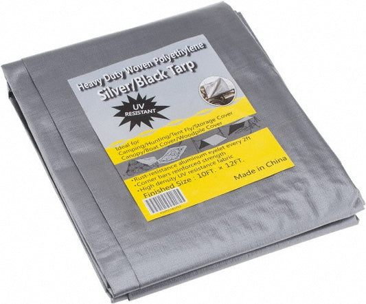 Value Collection KSMSCSB1012 Tarp/Dust Cover Black & Silver, Polyethylene, 12' Long x 10' Wide, 11 to 12 mil