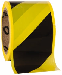 AccuformNMC PT65-200 200' Long x 3" Wide Roll, Polyethylene, Black & Yellow Barricade Tape