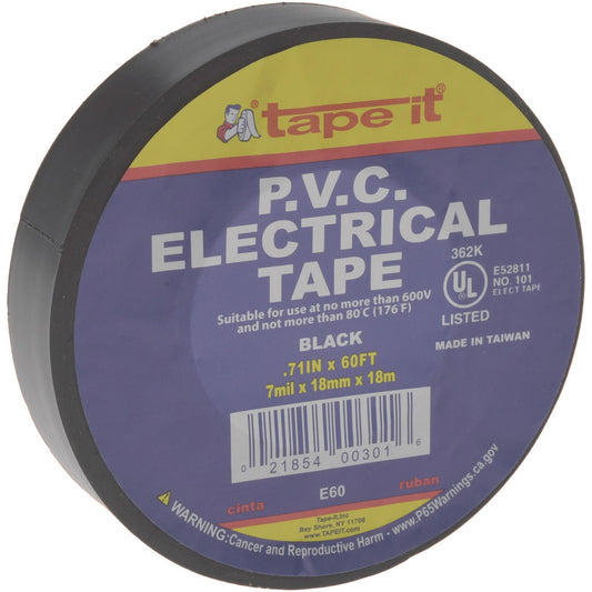 Value Collection 00324806 Electrical Tape 3/4" Wide, 60' Long, 7 mil Thick, Black