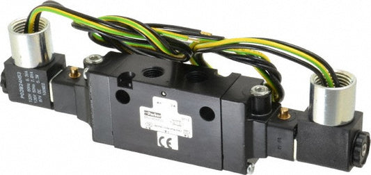 Parker B521ADH53C 1/4" Inlet x 1/4" Outlet, Double Solenoid Actuator, Solenoid Return, 2 Position, Body Ported Solenoid Air Valve