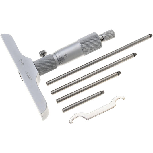 Value Collection 602-3030 Mechanical Depth Micrometer 4'' Range, 4 Rods