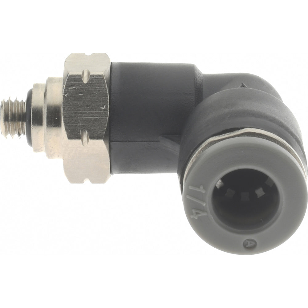 Norgren C24470410 Push-To-Connect Tube to Male & Tube to Male UNF Tube Fitting 90 &deg Swivel Elbow, #10-32 Thread, 1/4" OD