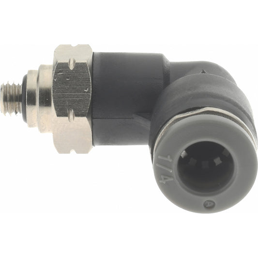 Norgren C24470410 Push-To-Connect Tube to Male & Tube to Male UNF Tube Fitting 90 &deg Swivel Elbow, #10-32 Thread, 1/4" OD