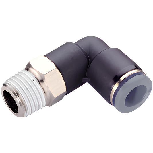Norgren C24470648 Push-To-Connect Tube to Male & Tube to Male NPT Tube Fitting 90 &deg Swivel Elbow, 1/2" Thread, 3/8" OD
