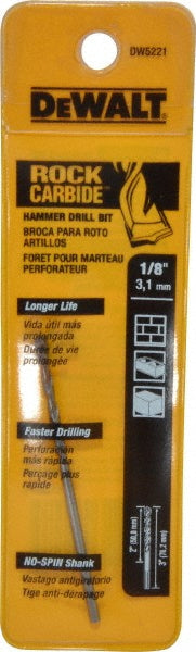 DeWALT DW5221 1/8" Diam, Round with Flats Shank, Carbide-Tipped Rotary & Hammer Drill Bit
