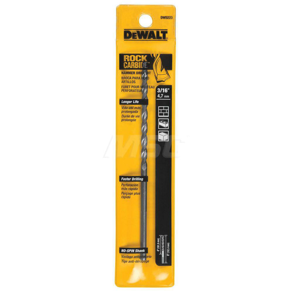 DeWALT DW5223 3/16" Diam, Round with Flats Shank, Carbide-Tipped Rotary & Hammer Drill Bit