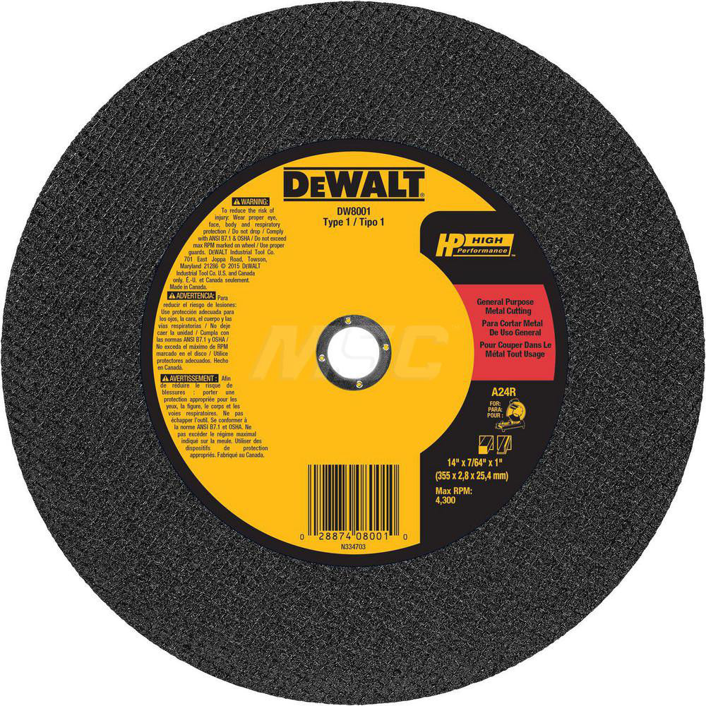 DeWALT DW8001 Cut-Off Wheel  Type 1 (01/41),  14" Dia,  Aluminum Oxide