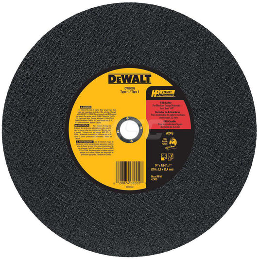 DeWALT DW8002 Cut-Off Wheel  Type 1 (01/41),  14" Dia,  Aluminum Oxide