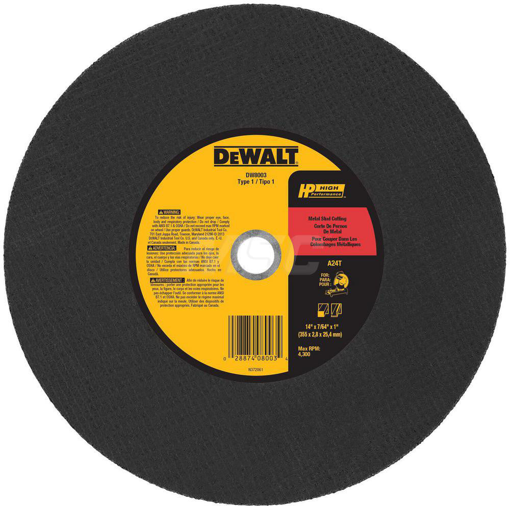 DeWALT DW8003 Cut-Off Wheel  Type 1 (01/41),  14" Dia,  Aluminum Oxide