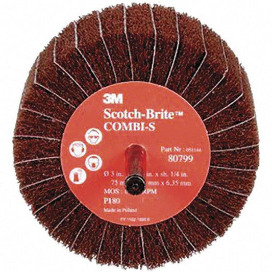 3M 7100093994 Mounted Flap Wheel 3" Dia, 1-3/4" Face Width, 120 Grit, Aluminum Oxide