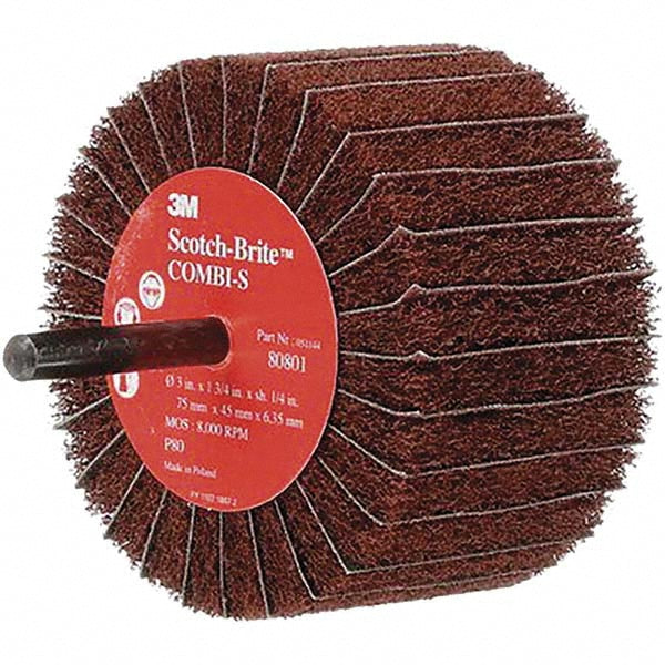 3M 7000077965 Mounted Flap Wheel 3" Dia, 1-3/4" Face Width, 80 Grit, Aluminum Oxide