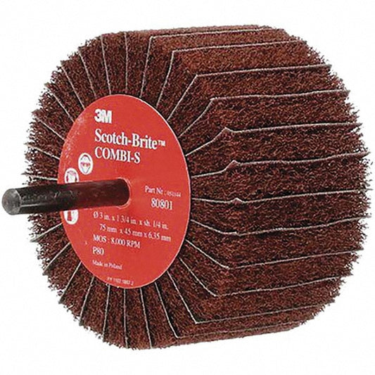 3M 7000077965 Mounted Flap Wheel 3" Dia, 1-3/4" Face Width, 80 Grit, Aluminum Oxide
