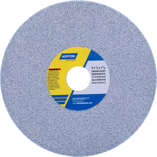 Norton 66253043915 Surface Grinding Wheel 8" Dia, 1/2" Thick, 1-1/4" Hole, 46 Grit, H Hardness